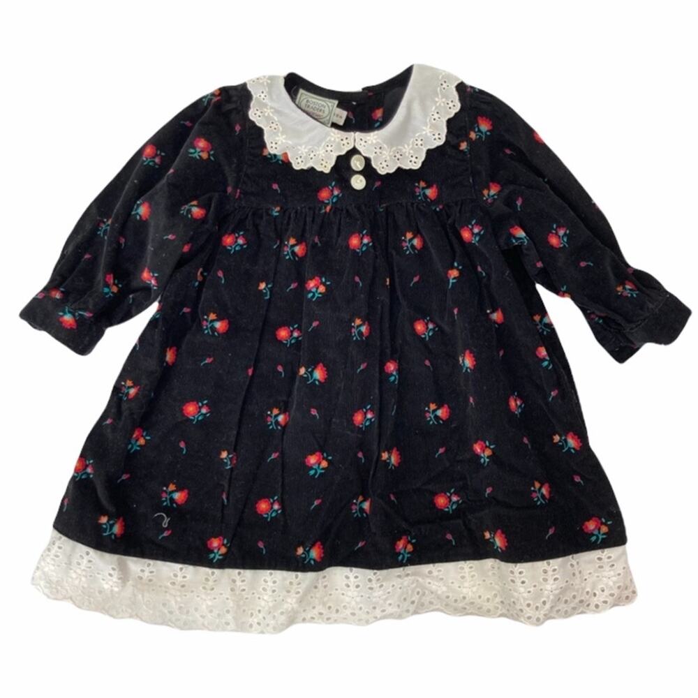 Vintage Boston Traders Black Floral Corduroy Dress Sz 18M